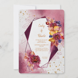 Maroon Pink Floral Moderne geometrische Rahmen Hoc Einladung
