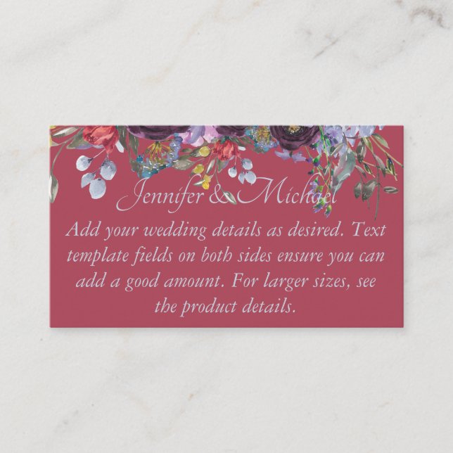 Maroon Pink Floral Wedding Template Begleitkarte (Vorderseite)