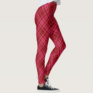 Maroon Pink Karo Gitter Karomuster Design  Leggings
