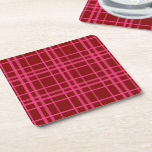 Maroon Pink Karo Gitter Karomuster Design Rechteckiger Pappuntersetzer