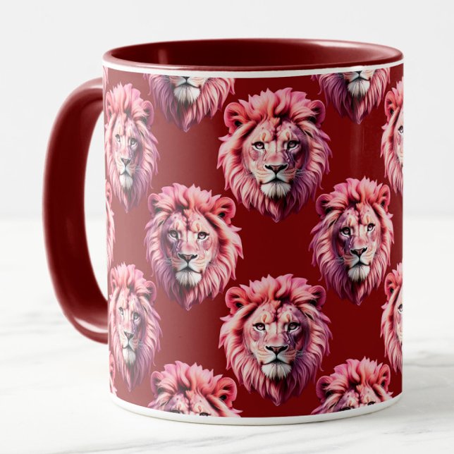 Maroon Pink Lion Head Design  Tasse (Von Creator hochgeladen)