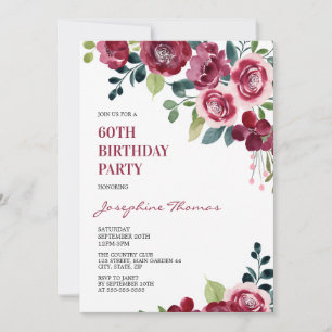 Maroon Pink Rosen Florale Grün Geburtstag Einladung
