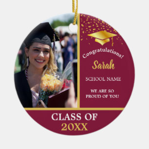 Maroon Red and Gold Abschluss Foto Class of 2023 Keramik Ornament