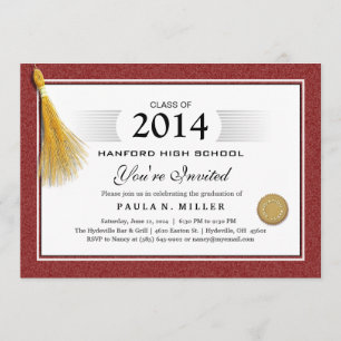 Maroon Red Border Diploma Abschluss & Gold Tassel Einladung