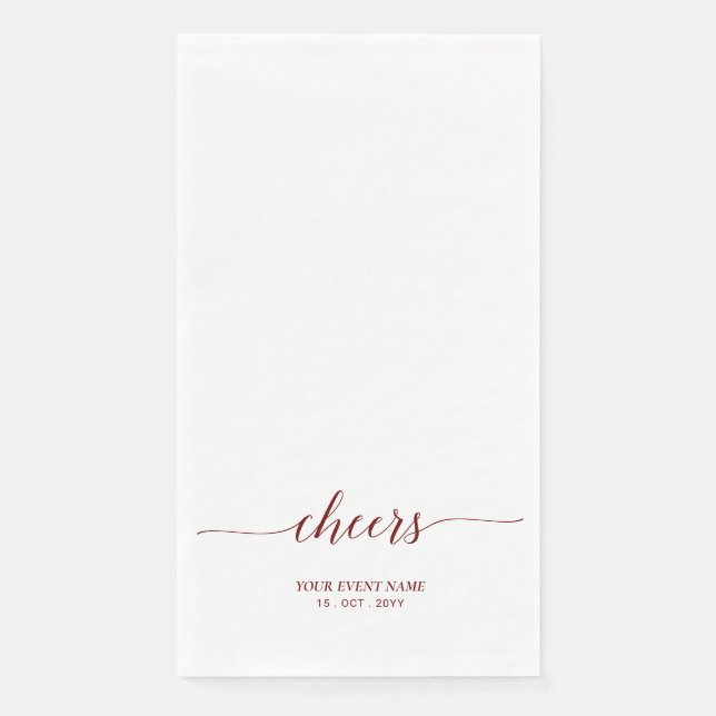 Maroon Red Elegant Script Lettering Cheers Event Serviette (Vorderseite)