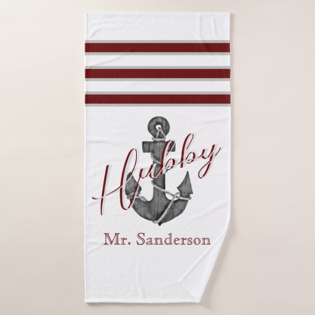 Maroon Red Floral Anchor Badehandtuch (Badehandtuch)