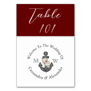 Maroon Red Floral Anchor Tischnummer