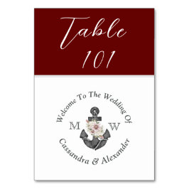 Maroon Red Floral Anchor Tischnummer