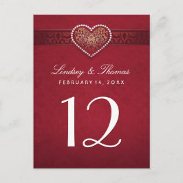 Maroon Red Floral Heart Tischnummer Cards
