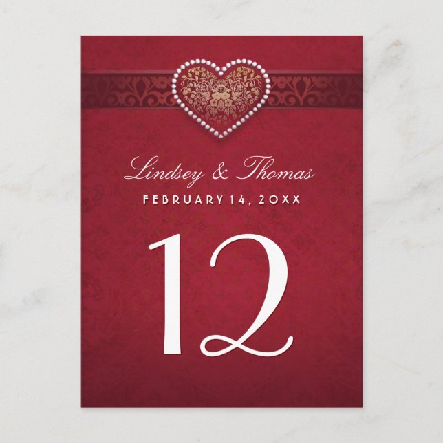 Maroon Red Floral Heart Tischnummer Cards (Vorderseite)