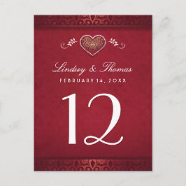 Maroon Red Floral Heart Tischnummer Cards