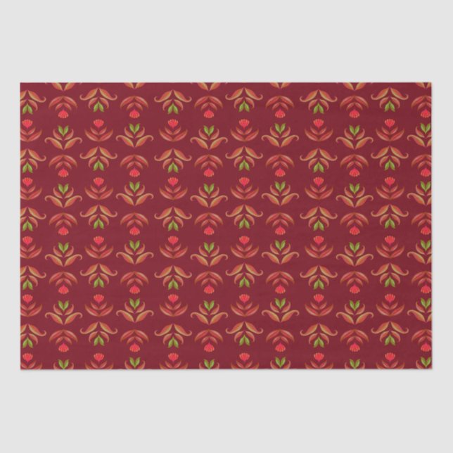Maroon Red Folk Art Floral Gemütliches & rustikale Seidenpapier (Vorderseite)