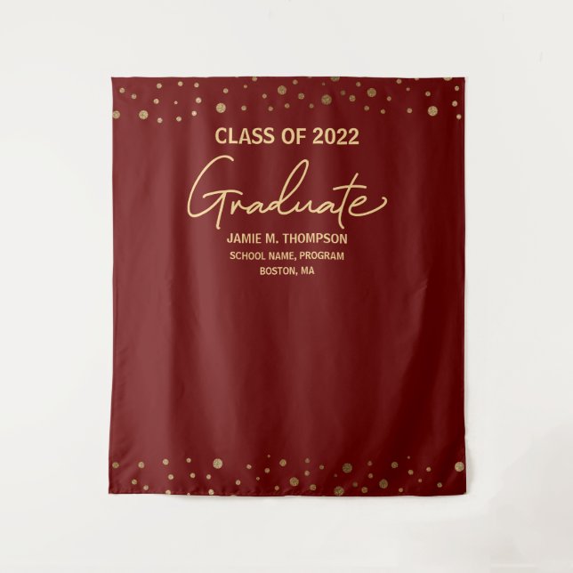 Maroon Red Gold Class 2022 Backdrop Abschluss Wandteppich (Vorderseite)