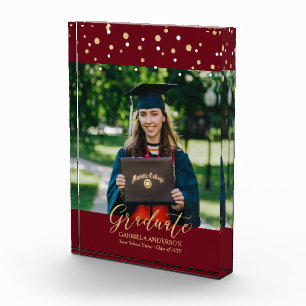 Maroon Red & Gold Confetti Abschluss Gift Fotoblock