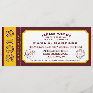 Maroon Red & Gold Ticket Graduierung Party - Einla Einladung