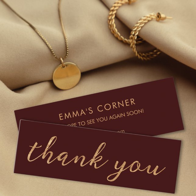 Maroon Red mit Gold Danke Business Card Mini Visitenkarte (maroon thank you card in golden text)