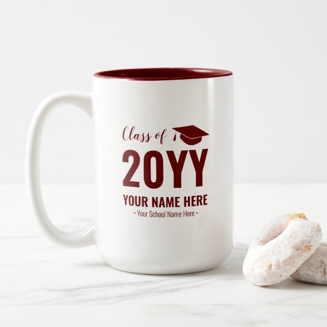 Maroon Red | Modernes Geschenk für Abschluss nach  Zweifarbige Tasse (Mit Donut)
