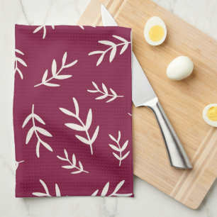 Maroon Red Olive Leaf Küchentuch