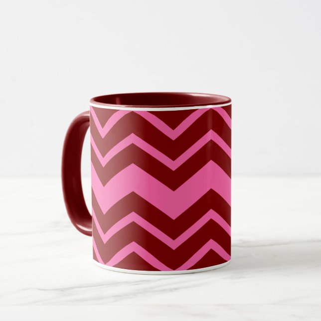 Maroon Red Pink Chevron Zigzag Design  Tasse (Vorderseite Links)