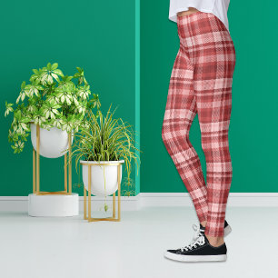 Maroon Red Pink Madras Karierte Leggings