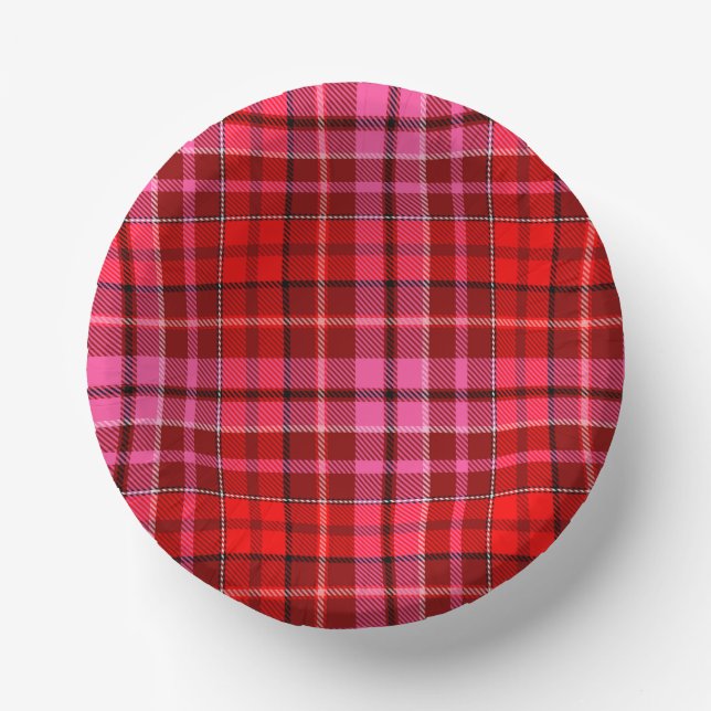 Maroon Red Pink Plaid Tartan Design  Pappteller (Vorderseite)