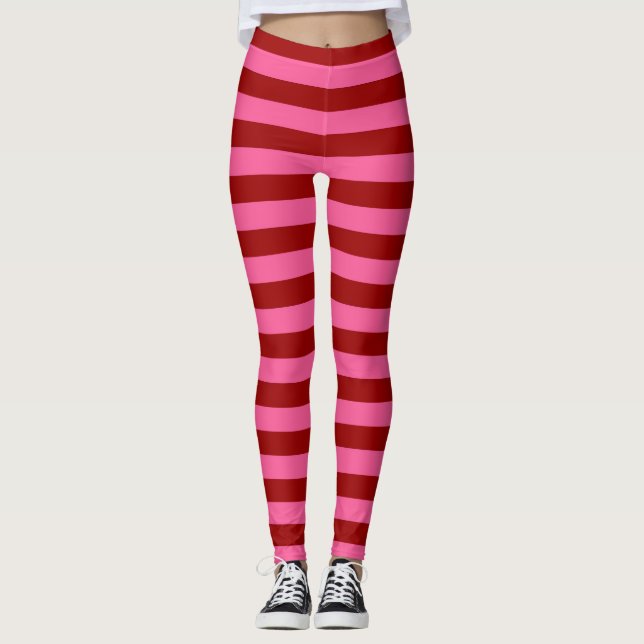 Maroon Red Pink Stripes Design Leggings (Vorderseite)