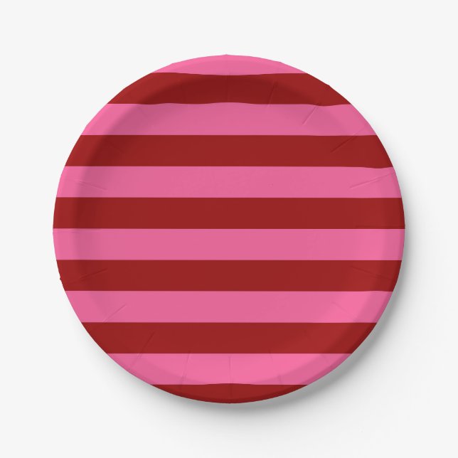 Maroon Red Pink Stripes Design Pappteller (Vorderseite)