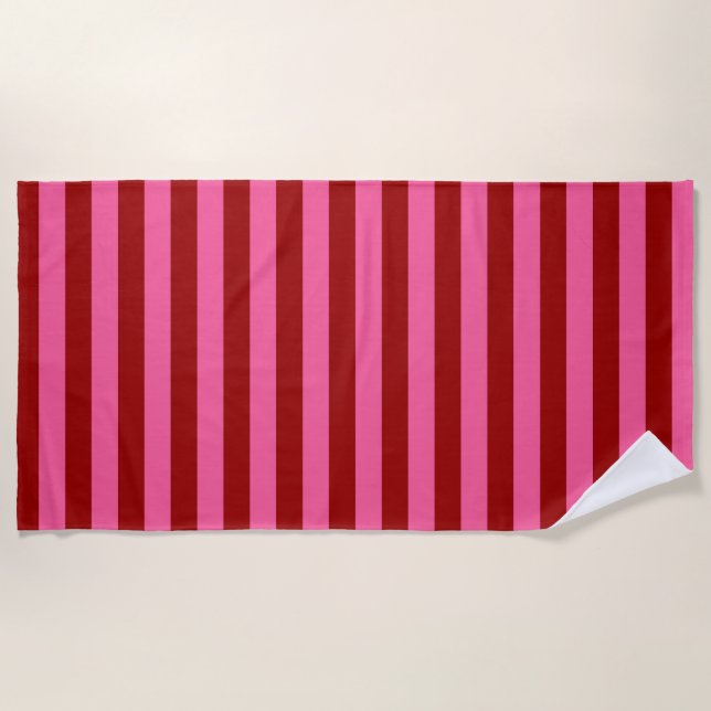 Maroon Red Pink Stripes Design Strandtuch (Vorderseite)