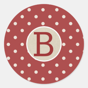 Maroon Red Polka Dot Rustic Country Kraft Monogram Runder Aufkleber