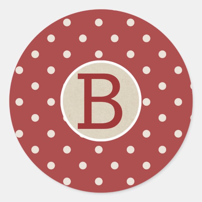Maroon Red Polka Dot Rustic Country Kraft Monogram Runder Aufkleber (Vorderseite)