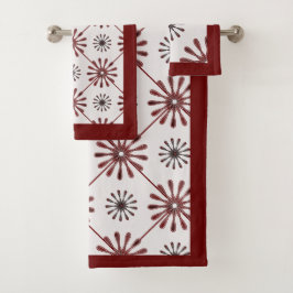 Maroon Red Retro Spiro Geometrisches Muster Badhandtuch Set