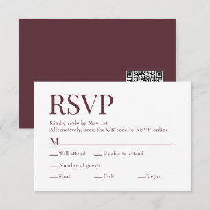 Maroon Red Scan Qr Code Wahlmenü Hochzeit RSVP Karte