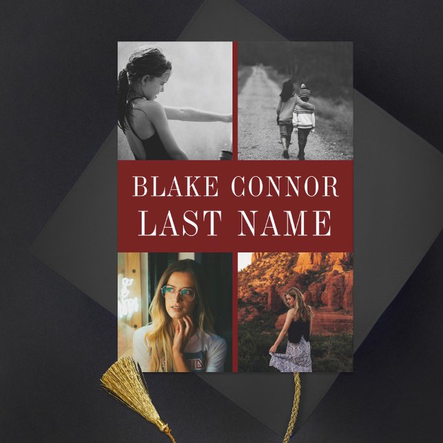 Maroon Red Simple Name Abschluss Foto Ankündigung (Von Creator hochgeladen)