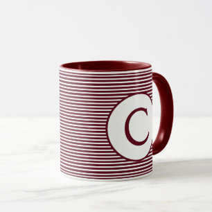 Maroon Red Stripe Monogram Tasse