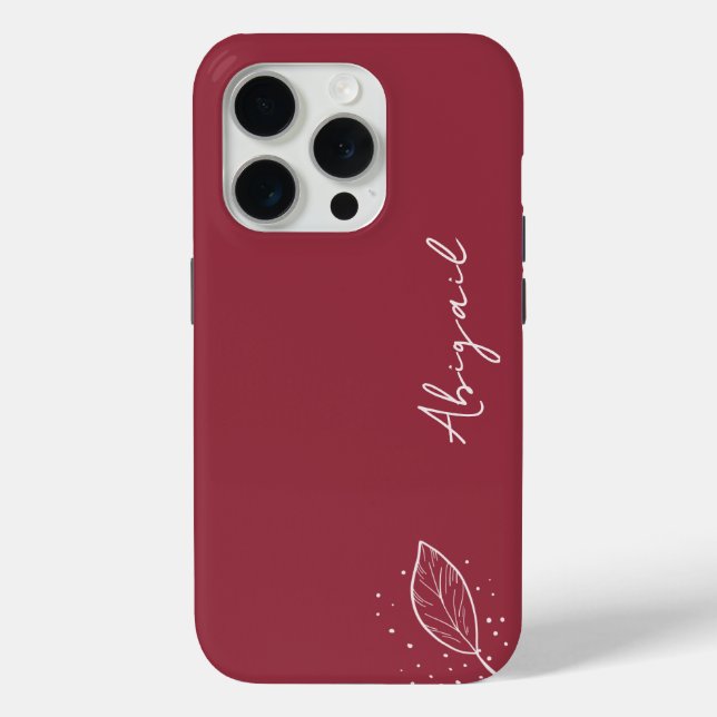 Maroon Red, White Name, Minimalistisch Leaf und Do Case-Mate iPhone Hülle (Rückseite)
