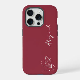 Maroon Red, White Name, Minimalistisch Leaf und Do iPhone 15 Pro Hülle