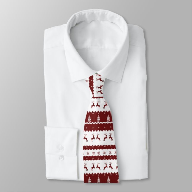 Maroon Reindeer Stripe Weihnachtsmuster Krawatte (Gebunden)