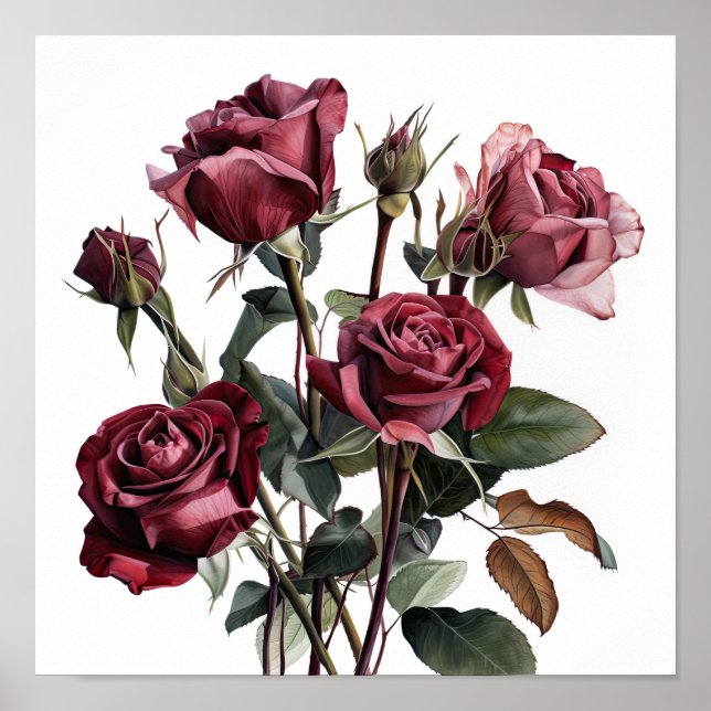 Maroon Rose Blume Art Print Poster (Vorne)