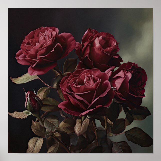 Maroon Rose Blume Art Print Poster (Vorne)