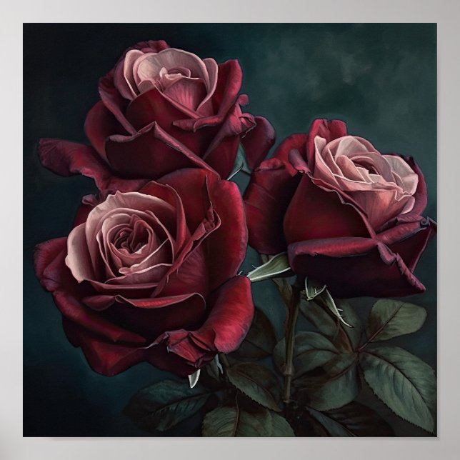 Maroon Rose Blume Art Print Poster (Vorne)