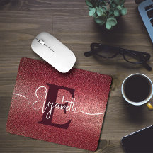 Maroon Rose Glitzer Monogram Name Mouse Pad