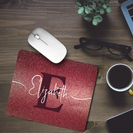 Maroon Rose Glitzer Monogram Name Mouse Pad Mousepad
