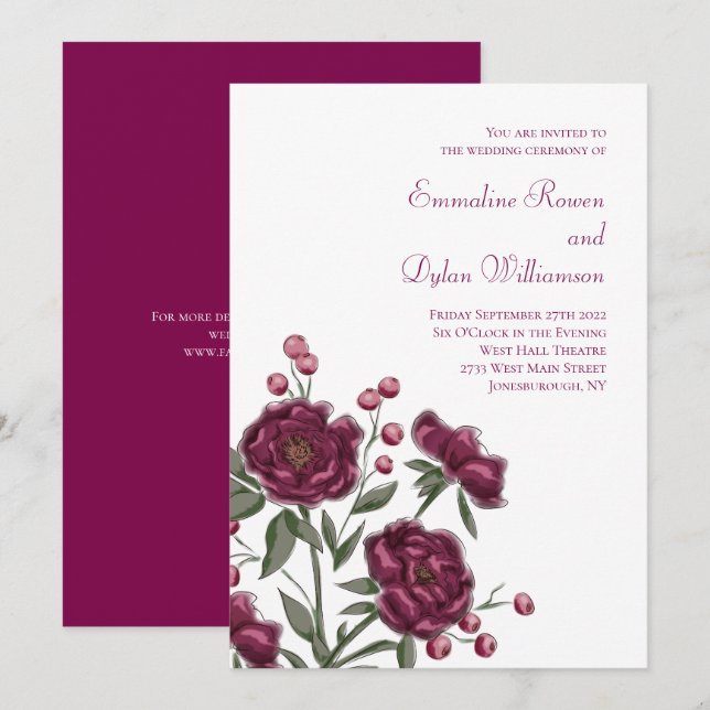 Maroon Rose Hochzeit Einladung (Vorne/Hinten)
