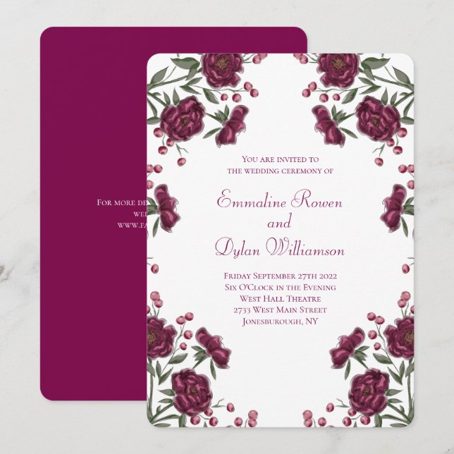 Maroon Rose Hochzeit Einladung (Vorne/Hinten)