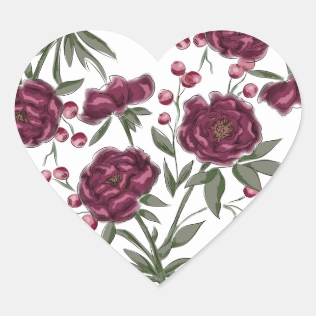 Maroon Rose Hochzeit Herz-Aufkleber (Vorderseite)