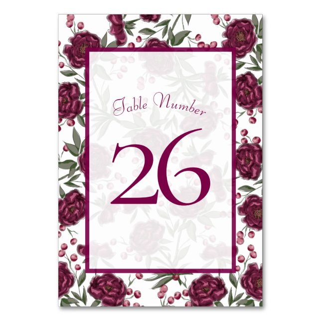 Maroon Rose Hochzeit Tischnummer (Rückseite)