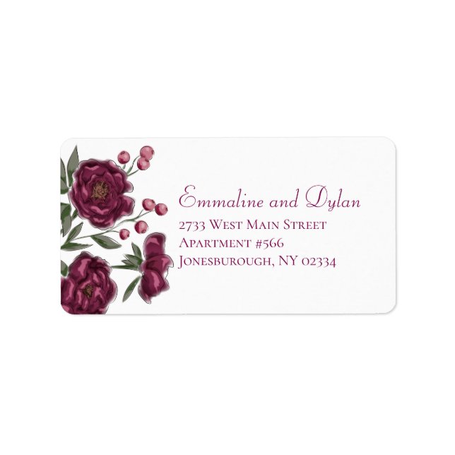 Maroon Rose Wedding Address Labels Adressaufkleber (Vorne)