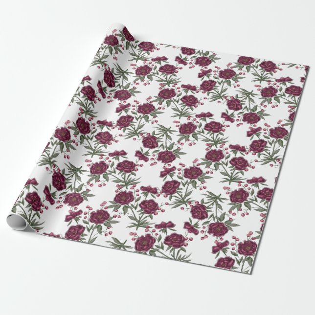 Maroon Rose Wedding Geschenkpapier (Ungerollt)