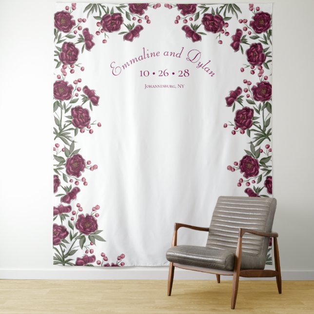Maroon Rose Wedding Photo Backdrop Wandteppich (Beispiel)