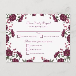 Maroon Rose Wedding RSVP Feiertagspostkarte